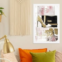 A Wynwood Studio 'halmozott cipő rose rose love' divat és glam keretes fal art nyomtatás - rózsaszín, arany