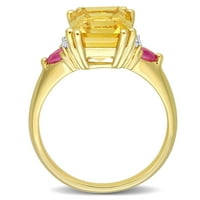 Miabella női 3- Carat T.G.W. Citrin rubin és gyémánt akcentus 18 kt sárga arany flash bevont sterling ezüst koktélgyűrű