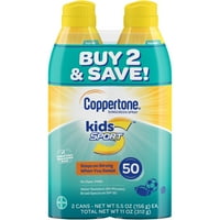 Coppertone gyerekek sportvíz -ellenálló folyamatos spray -napvédő ikercsomag, SPF 50, OZ