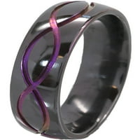 Félkerekű fekete cirkónium gyűrű a végtelen szimbólummal lila eloxálva