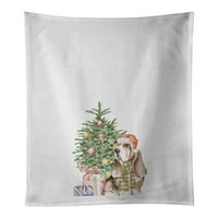 Basset Hound Karácsonyi ajándékok és fa fehér konyhai törölköző készlet