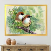A tavaszi madarak ülésen ág keretes festmény vászon művészeti nyomtatás