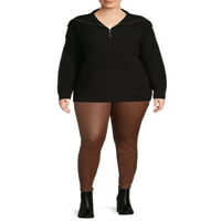 Terra & Sky Women's Plus Size Negyed Zip pulóver