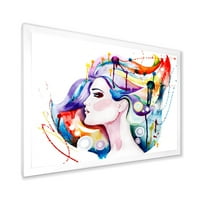 Designart 'Gyönyörű fiatal nő színes hajjal' hagyományos keretes művészeti nyomtatás