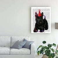 Védjegy Szépművészet „Skót Terrier and Party Hat” vászonművészet, Fab Funky