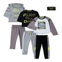 Freestyle Boys Gamer kapucnis pulóver, hosszú ujjú pólók, kocogó pulóverek és tricot pálya nadrág, 6 darabos ruhakészlet, méretek