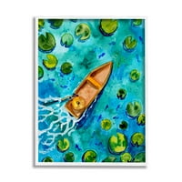 Tó lilies tó csónak splash szállítás festmény fehér keretes művészeti nyomtatási fal művészet