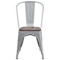 Flash bútorok Ezüst Fém egymásra rakható szék fa üléssel