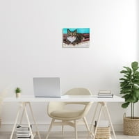 Stupell Industries Imádnivaló Cirmy Cat Green Eyes ölelve takaró festés, keret nélküli művészeti nyomtatási fal művészet, 15x10