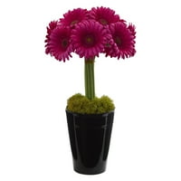 Szinte természetes Gerbera Daisy mesterséges elrendezés fekete vázában, világos rózsaszín
