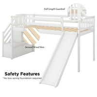 Aukfa gyerekek ikerméretű alacsony tetőtéri ágy lépcsővel és csúszdával hálószobához, fehér