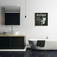 A Stupell Industries ülés rusztikus fürdőszobai jelzés bajba jutott WC -kabin festmény szürke keretes művészeti nyomtatott fali