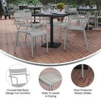 Flash bútor nash kereskedelmi minőségű ezüst acél beltéri-outdoor egymásra rakható szék lécekkel és karokkal, 4-es készlet