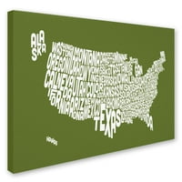 Védjegy Art 'OLIVE-USA államok szöveges Térkép' vászon Art Michael Tompsett