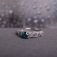 Miabella női karátos T.W. Kerek vágott kék gyémánt akcentus 10 kt fehér arany fekete ródiummal bevont vintage eljegyzési gyűrű