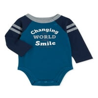 Garanimals Baby Boys megváltoztatja a világot egyszerre mosolyogva háromszínű Raglan Bodysuit, Méretek 0 3m-24m