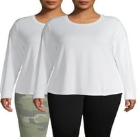 Terra & Sky Women's Plus méret hosszú ujjú, mindennapi alapvető személyzet póló, 2 csomag