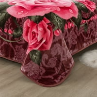 Plüss gyapjú takaró ágyhoz, könnyű puha bordó rózsaszín virág takaró, Queen 75 X91