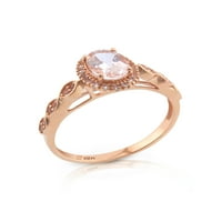 14K rózsa arany halo ovális kezelt Morganite & White Topaz drágakő gyűrű