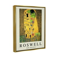 Stupell Industries Vicces Roswell NM Alien Klimt Travel és helyek festés arany úszó keretes művészeti nyomtatási fal művészet