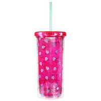 Hello Kitty Strawberry dobás Ezüst Buffalo Tall Cup fedéllel és szalmával, 20oz