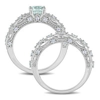 Miabella női 1-CT Aquamarine Sapphire & Diamond 10KT fehérarany esküvői gyűrűk szettet