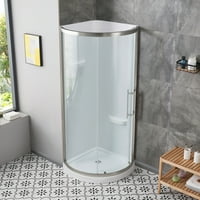 Ove Decors Breeze Pro H ívelt sarok zuhany ajtó tiszta üveggel, zuhanyfalakkal és zuhanybázissal és szatén nikkel hardverrel