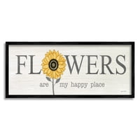 Stupell virágok boldog helyem napraforgó botanikai és virágfestés fekete keretes művészeti nyomtatási fal művészet