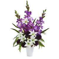 Szinte természetes vegyes virágok mesterséges elrendezés fehér vázában